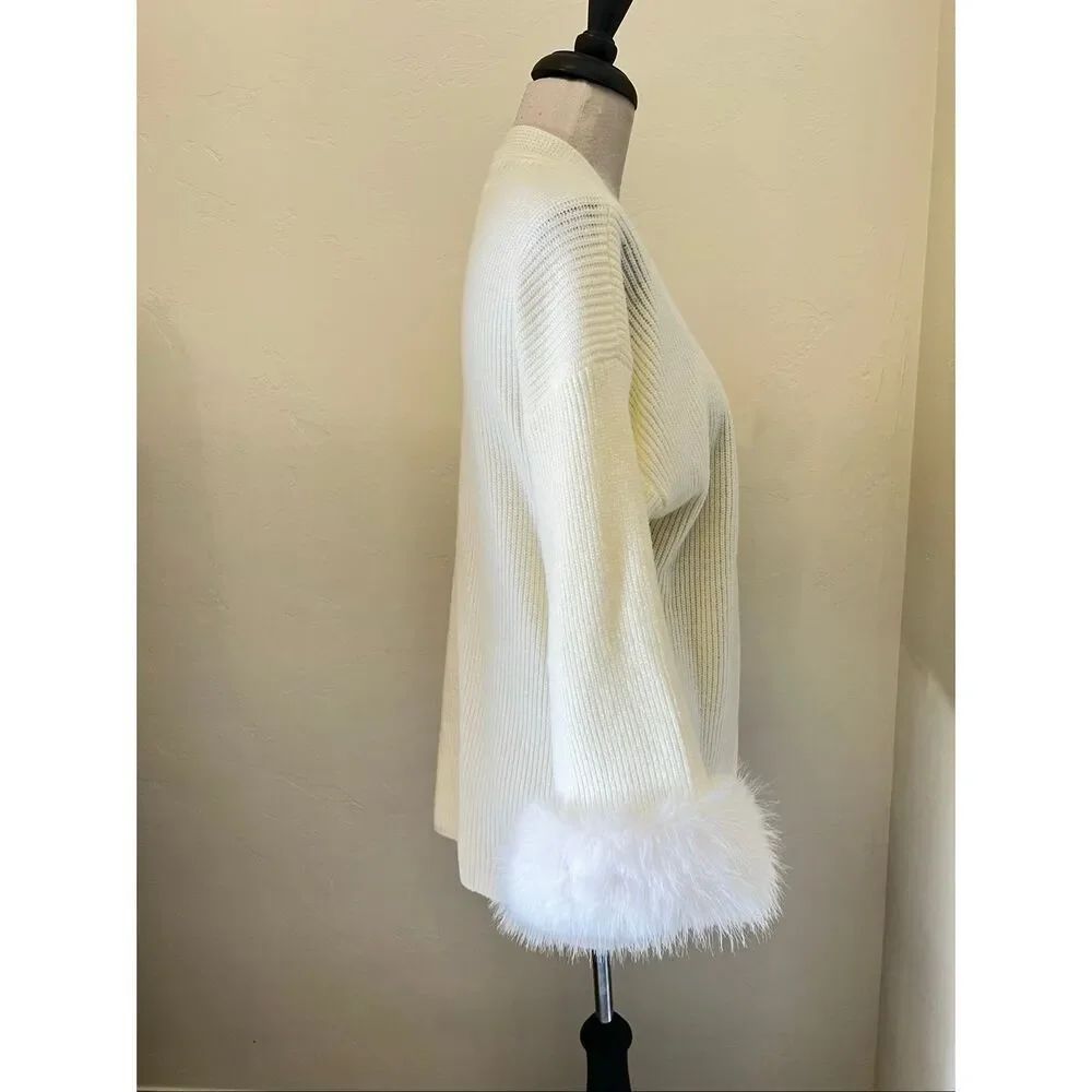 Sierra Darien Women's Ribbed Faux Fur Open-Front Cardigan Sweater Cream Xs Nwt — image 2 of 4